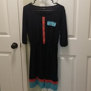 Black Dress with Coral and Mint Color Blocks